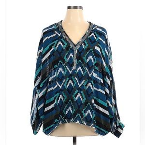 Lane Bryant Colorful Vibrant Blue, Teals and Whites Flowly Top Plus Size 14/16